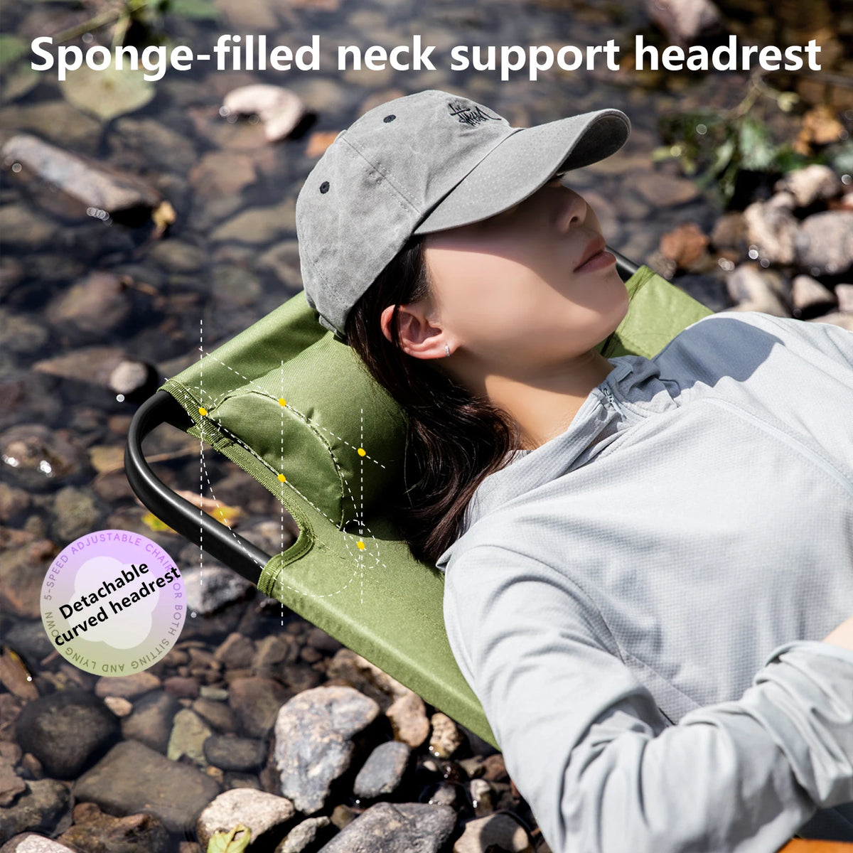 FanzyMarket portable outdoor lounger chair with purple and green 600D Oxford fabric and iron frame for camping and outdoor relaxation.