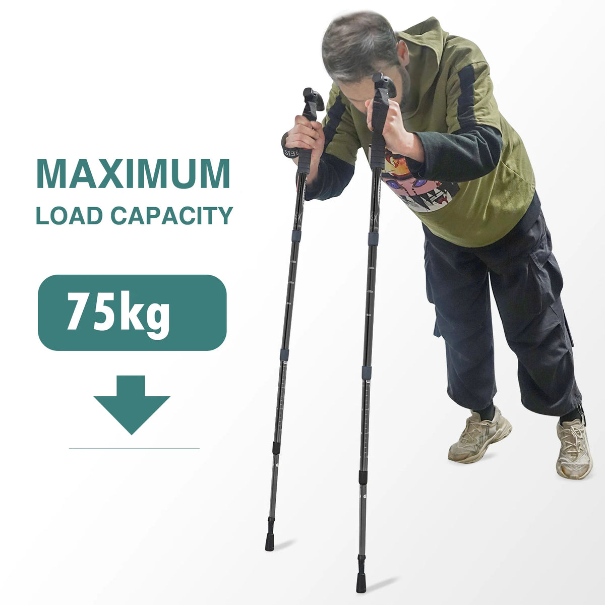 FanzyMarket lightweight red aluminum folding trekking pole with T-handle, adjustable 21-43 inches for outdoor hiking and camping.