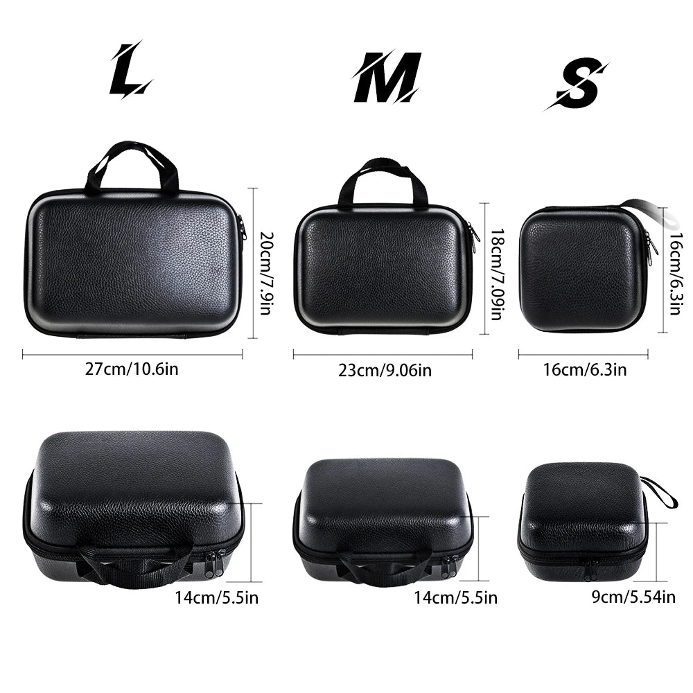 FanzyMarket waterproof PU spinning reel bag with EVA padding, available in S, M, and L sizes for fishing reels.