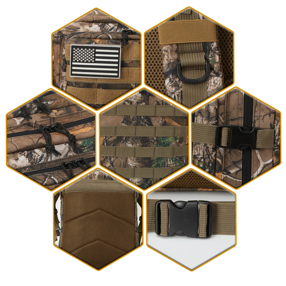 FanzyMarket 45L camouflage tactical backpack for outdoor hiking, camping, trekking, and gym activities for men and women.