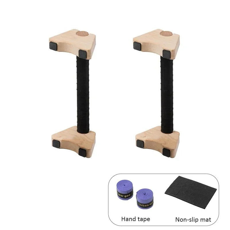 FanzyMarket 2-pack wooden push-up stands, non-slip beech parallettes for calisthenics and home fitness exercises.