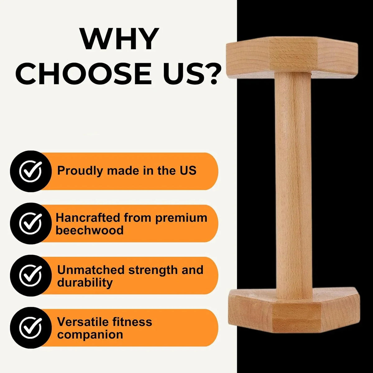 FanzyMarket wooden beech push-up bars 2-pack, anti-slip fitness stands for strength training and core workouts, 20cm height.