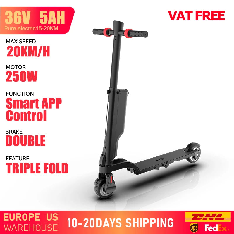 FanzyMarket foldable electric scooter for adults with 350W motor, 36V removable battery, smart app control, suitable for urban commuting.