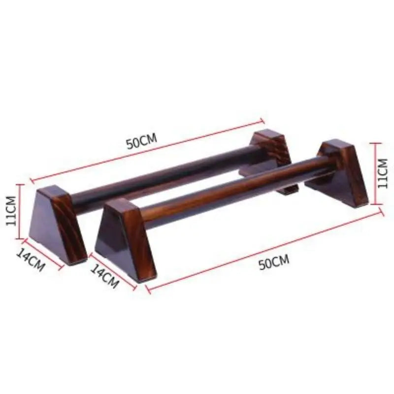 Pair of wooden push-up stands with anti-slip bases, 25cm and 50cm, ideal for home strength training and fitness exercises.