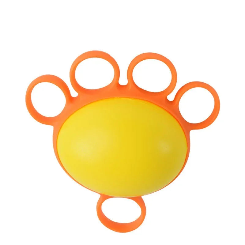Yellow FanzyMarket hand therapy grip strengthener ball for finger and hand exercise, used for muscle recovery and strengthening.