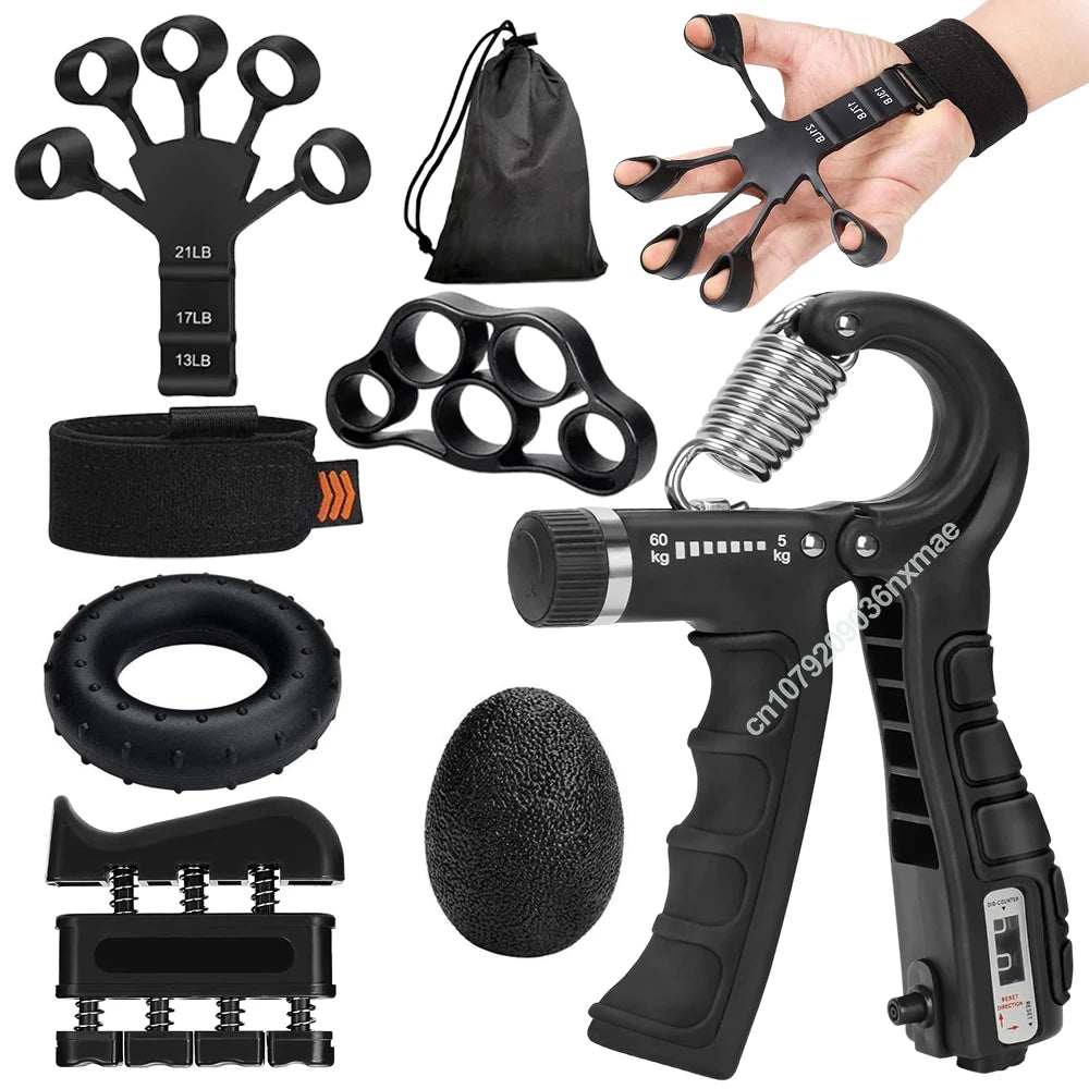 FanzyMarket adjustable hand gripper set for grip strength training, includes wrist and finger exercisers with accessories.