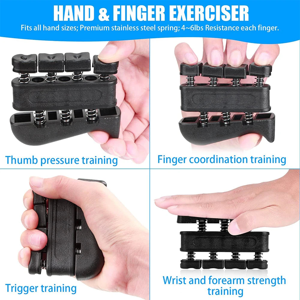 FanzyMarket adjustable hand gripper set with accessories, grip strength trainer for wrist and finger exercise, 10-60 kg capacity.
