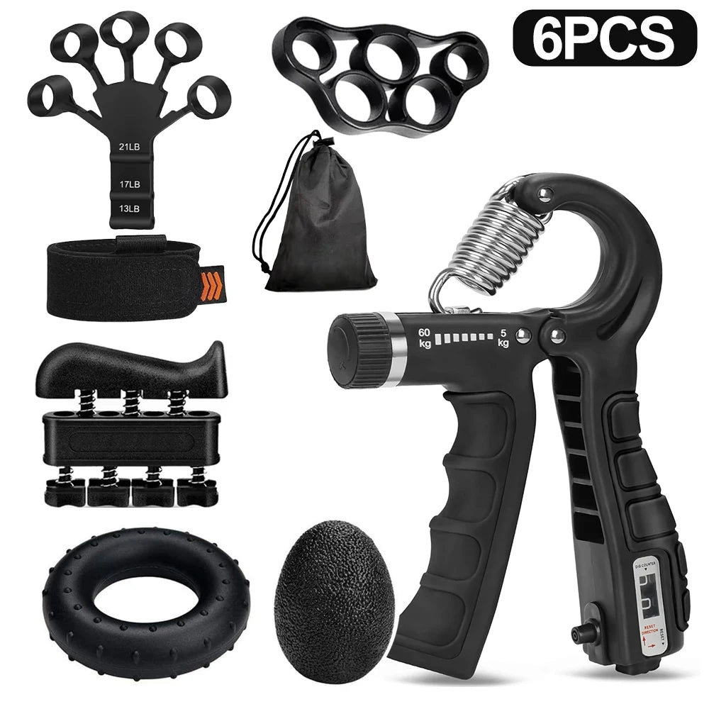 FanzyMarket adjustable hand gripper set with wrist and finger exercisers, featuring heavy-duty grip strength trainers in a 10–60 kg range.
