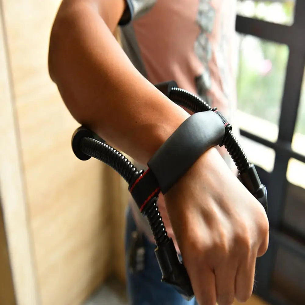 FanzyMarket adjustable wrist trainer and hand grip exerciser for forearm strength, portable fitness device in action.