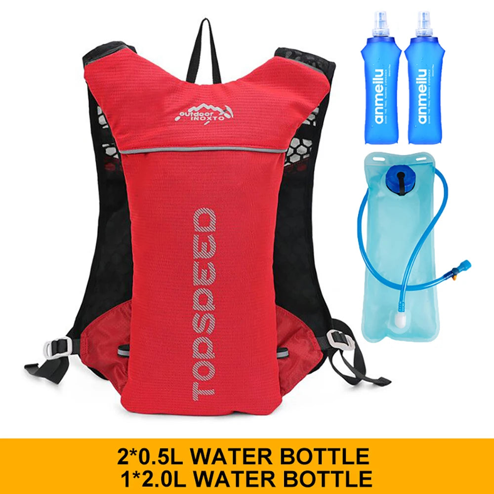 FanzyMarket 5L ultralight hydration running vest backpack with breathable design for trail running and marathon jogging.