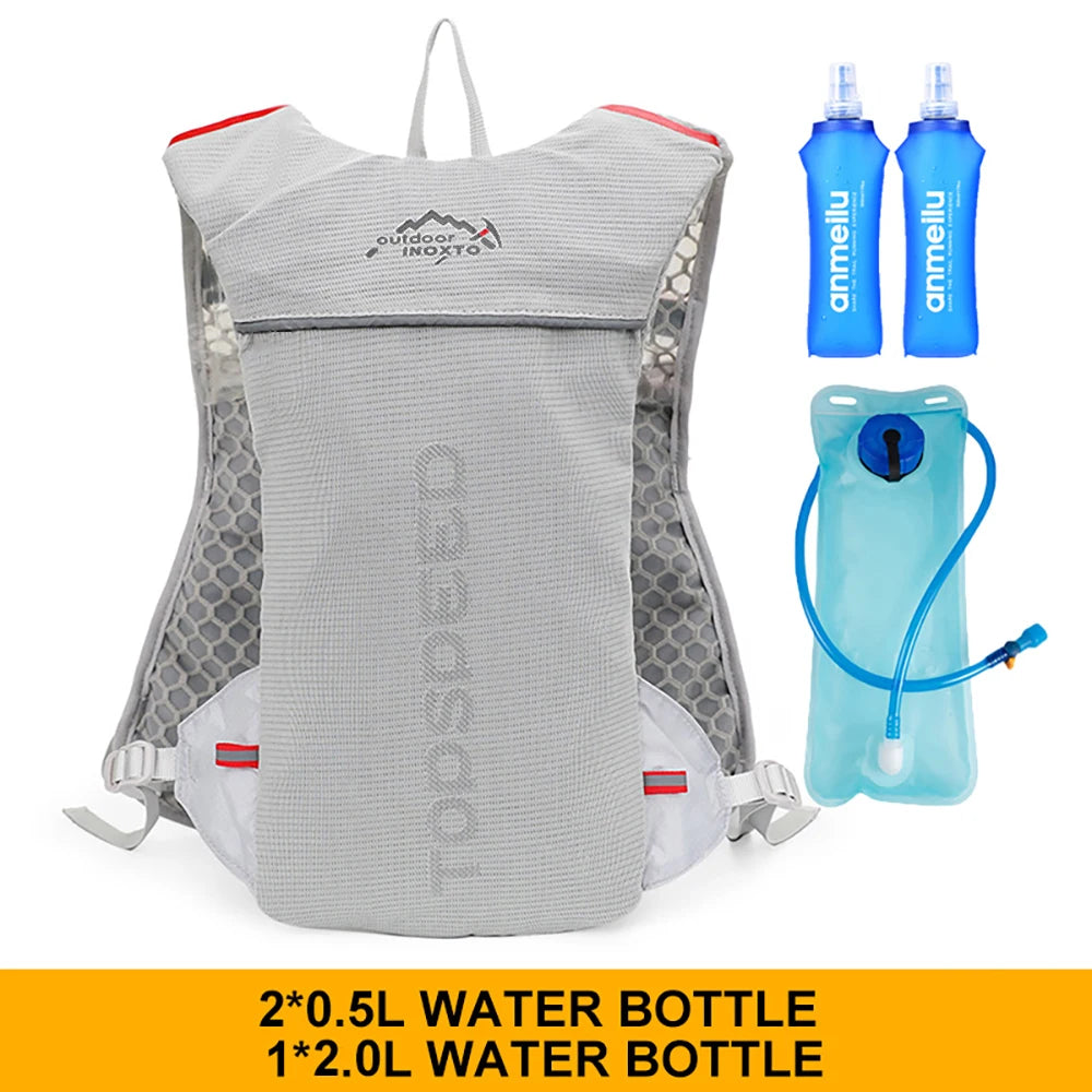 Black FanzyMarket ultralight hydration running vest backpack with 5L capacity, breathable design, ideal for trail and marathon jogging.