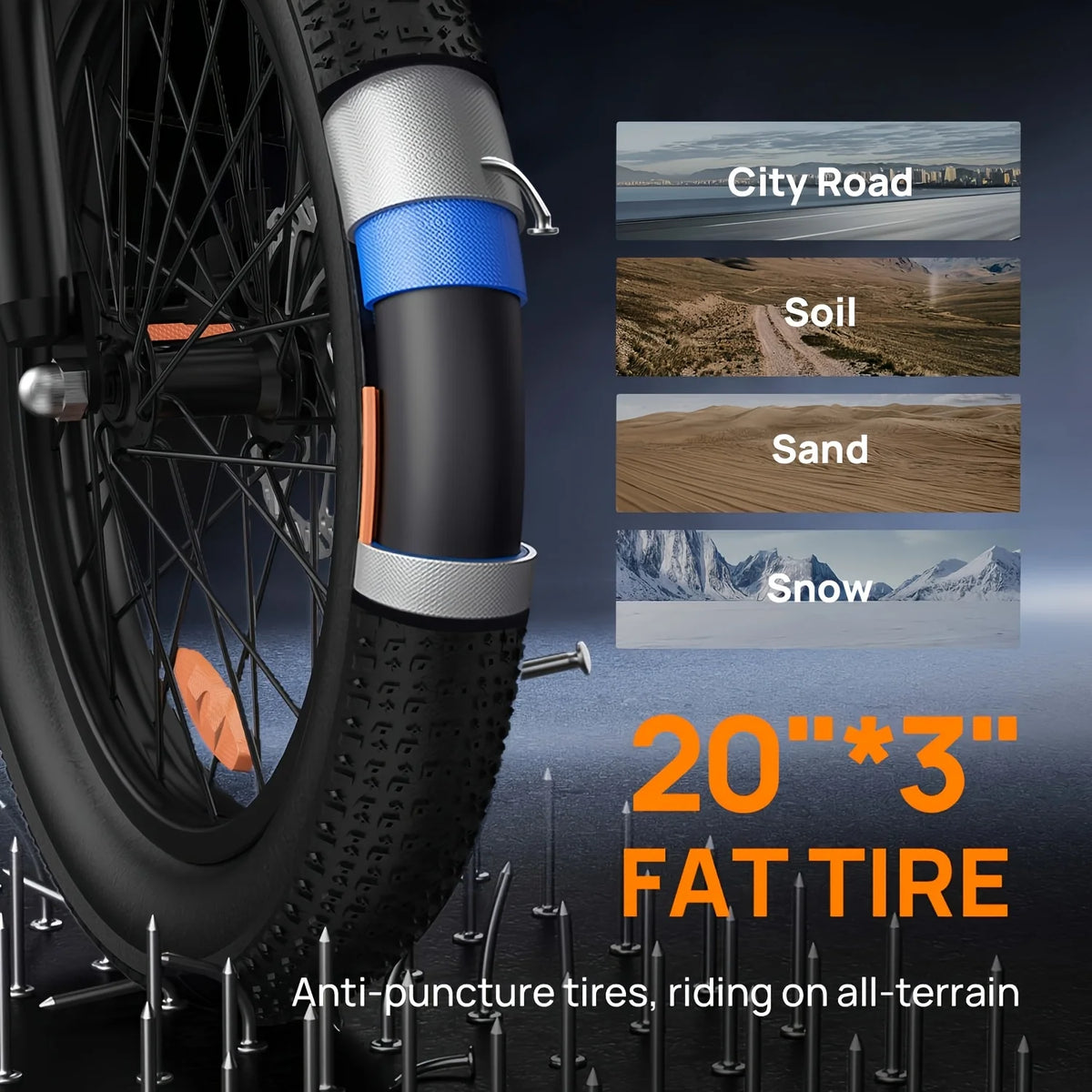FanzyMarket 1000W electric fat tire e-bike with 20-inch tires, 7-speed, dual disc brakes, 48V battery, up to 60 km range.