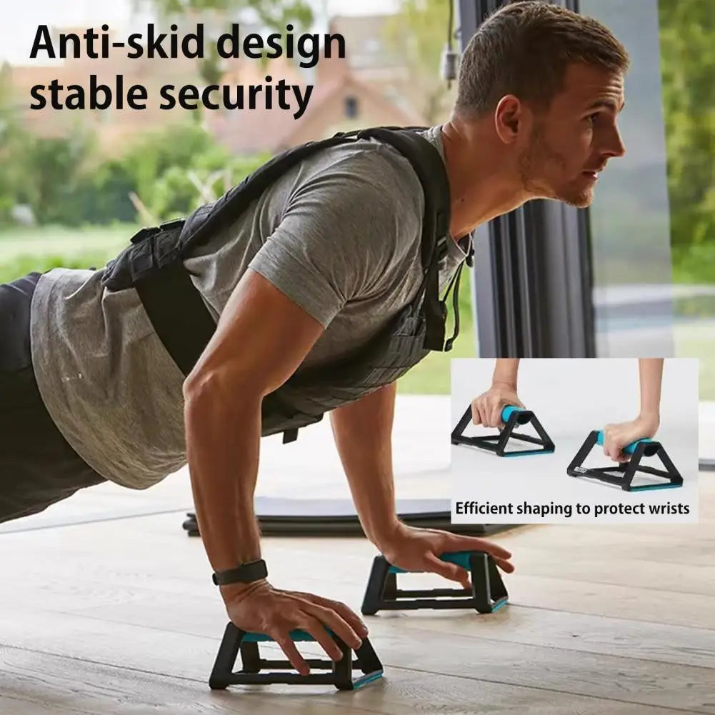 FanzyMarket 2-pack blue push-up bars with anti-slip handles, ergonomic design, suitable for strength training at home gym.