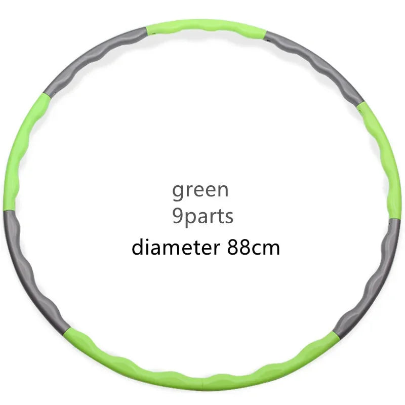 Blue adjustable hula hoop with 7, 8, or 9 sections, designed for Pilates, yoga, waist slimming, and fitness workouts.