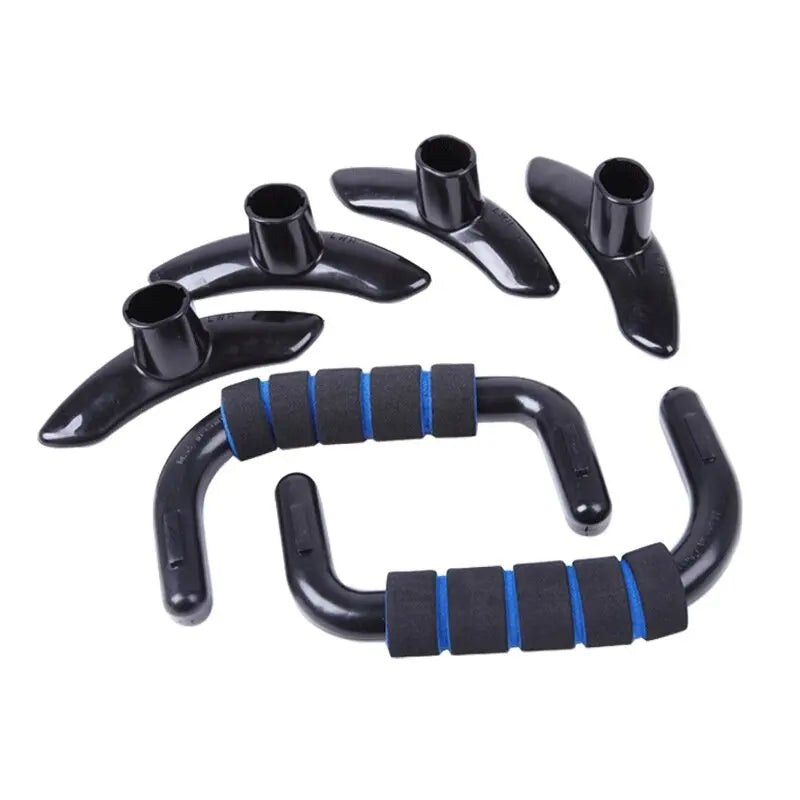 Blue FanzyMarket foam grip push-up bars with sturdy handles for home workout and strength training exercises.