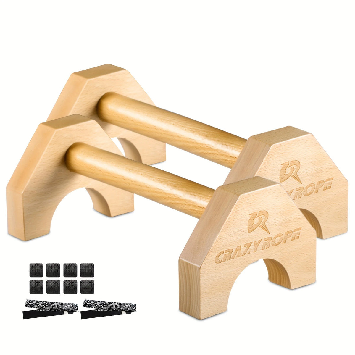 Pair of FanzyMarket wooden push-up bars for strength training and handstand practice, portable and durable workout equipment.