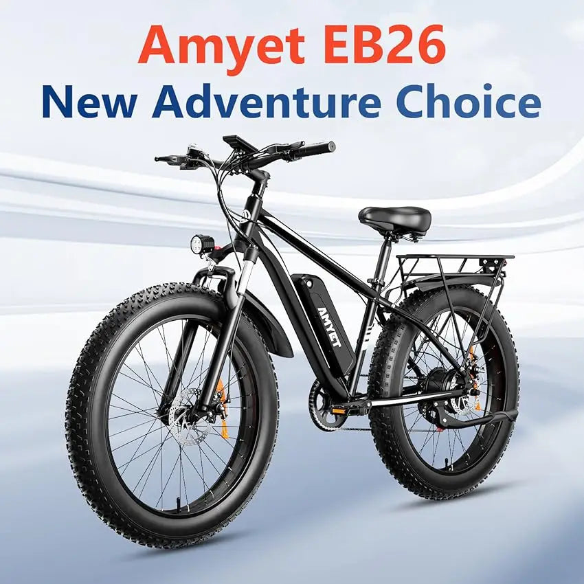 Blue FanzyMarket electric fat tire mountain bike with 26-inch tires, dual suspension, removable battery, and 1000W motor.