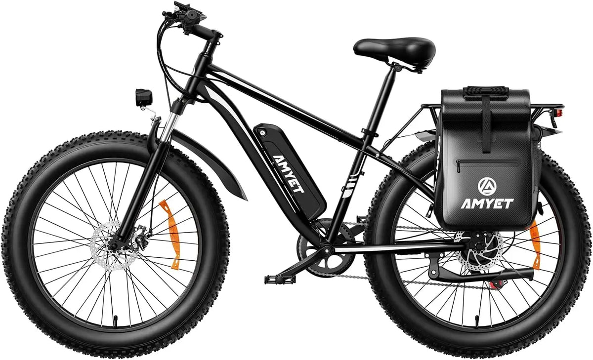 Blue FanzyMarket electric fat tire mountain bike with 26-inch tires, dual suspension, 1000W motor, and removable battery.