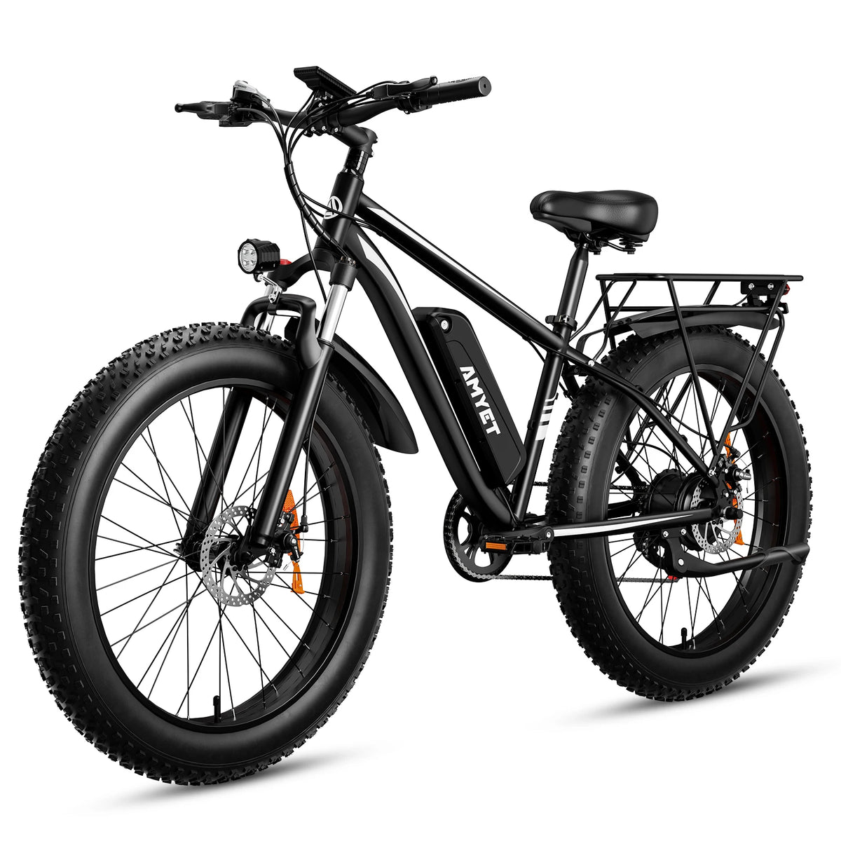 FanzyMarket electric fat tire mountain bike with 26-inch blue tires, dual suspension, 1000W motor, and removable battery.