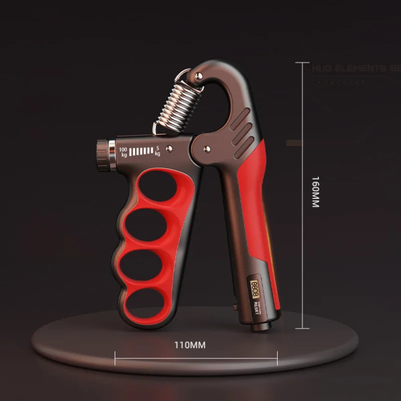 FanzyMarket adjustable hand grip strengthener with electronic counter, suitable for wrist and hand rehab, 5-100kg capacity.