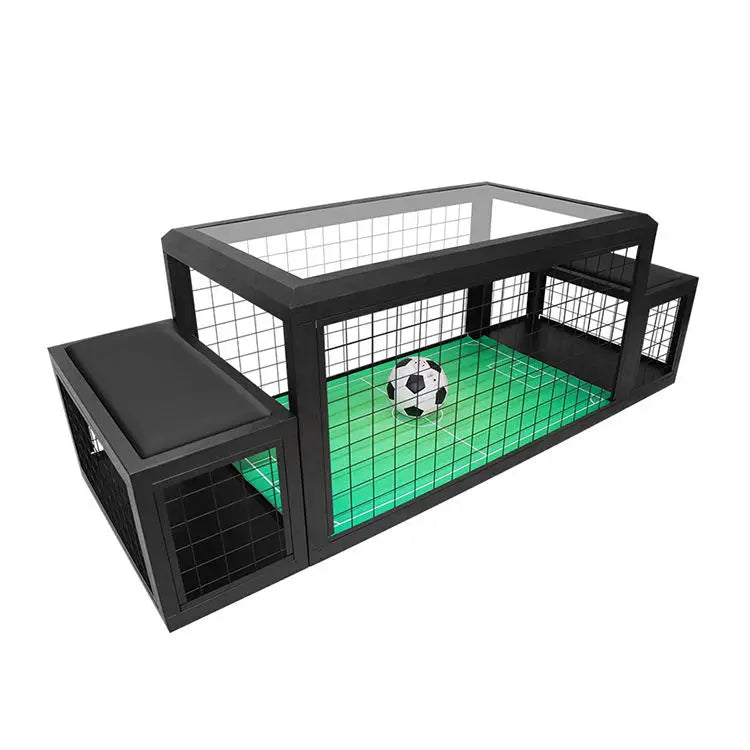 FanzyMarket coin-operated 2-player foosball table with soccer-themed design, suitable for indoor and outdoor use.