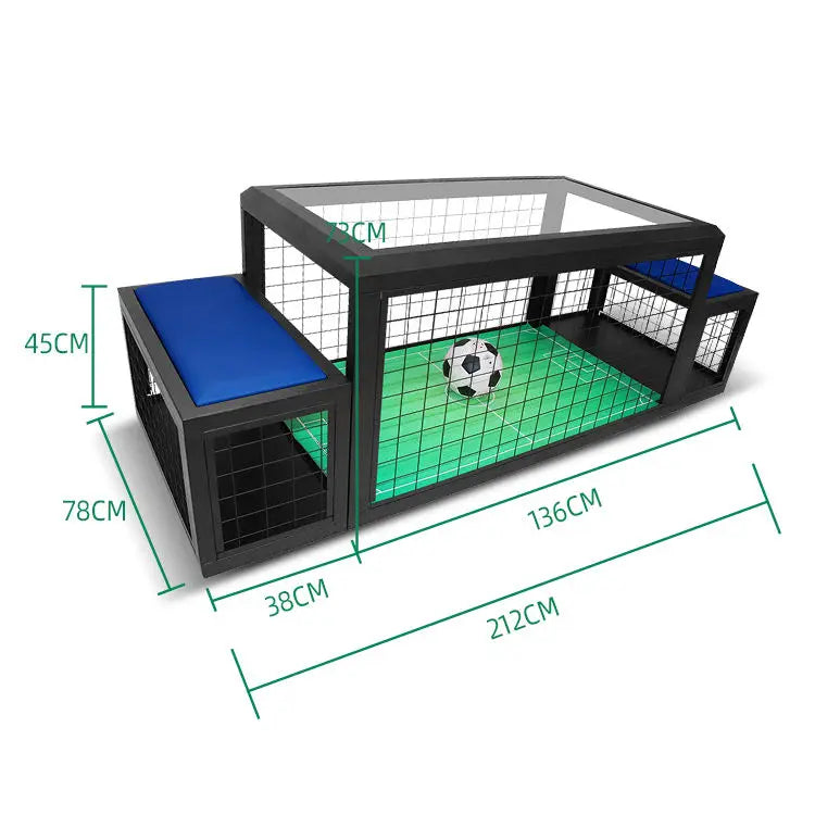FanzyMarket coin-operated 2-player foosball table with soccer-themed design, measuring 55x31.5x29 inches for indoor and outdoor use.