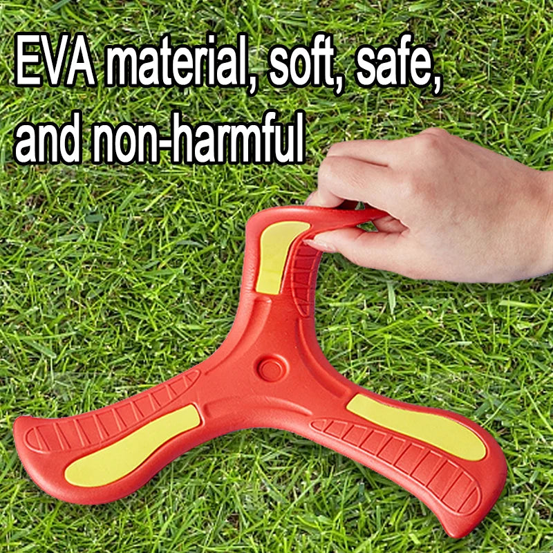 Light green soft foam boomerang flying disc for kids and adults, 9x9 inches, outdoor throwing toy, unisex sports and entertainment product.