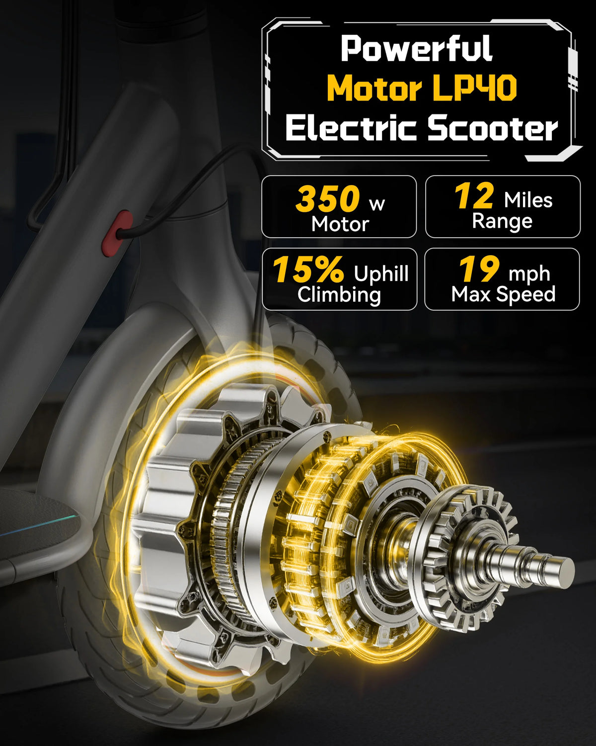 FanzyMarket foldable electric scooter with 350W motor, smartphone control, 4-speed modes, and a 16-40 mile range for adults.