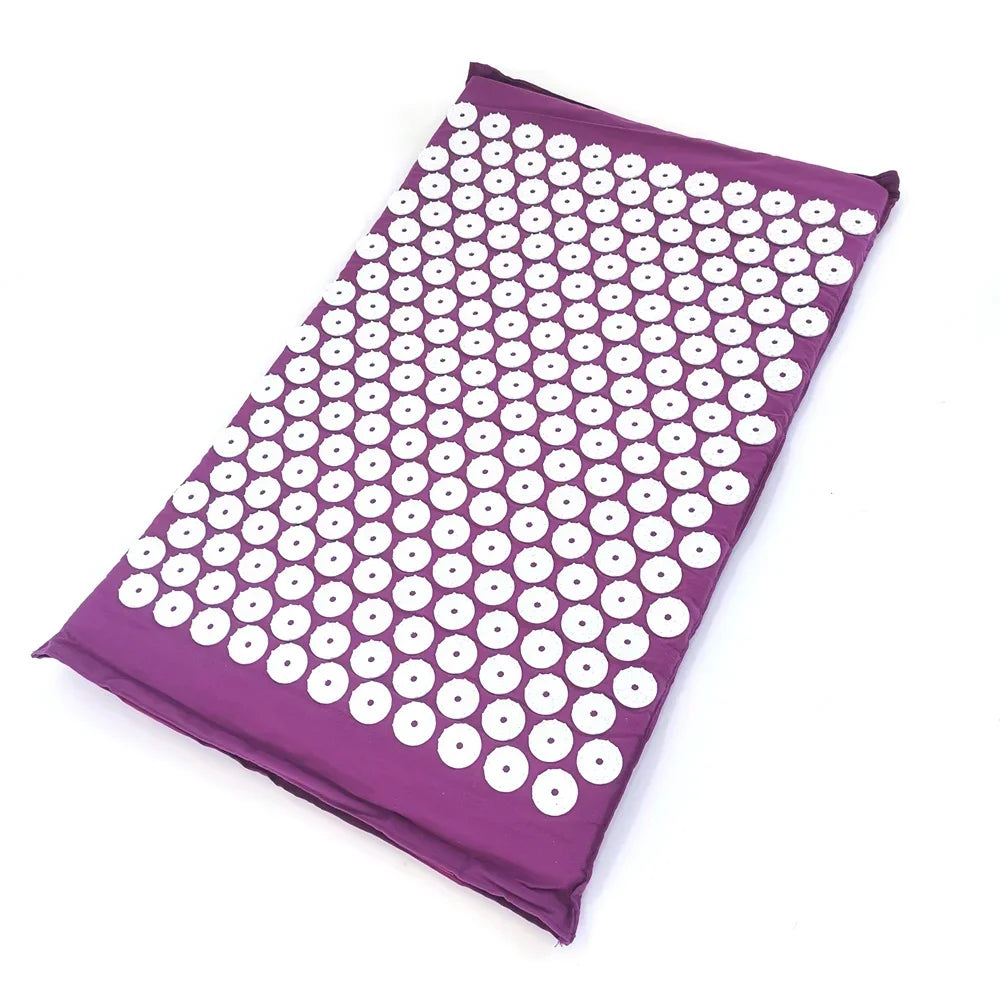 FanzyMarket purple acupressure spike mat and pillow set for back and neck pain relief, massage therapy, fitness recovery.