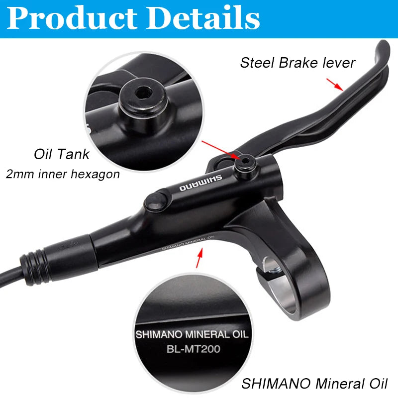 FanzyMarket MTB hydraulic disc brake set with 2-piston calipers, 3-finger steel levers, compatible with 160mm rotors, front and rear.