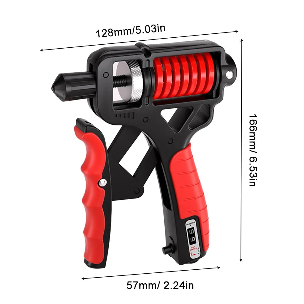 FanzyMarket adjustable hand grip strengthener with mechanical counter, red nonslip design for wrist, finger, and forearm training.