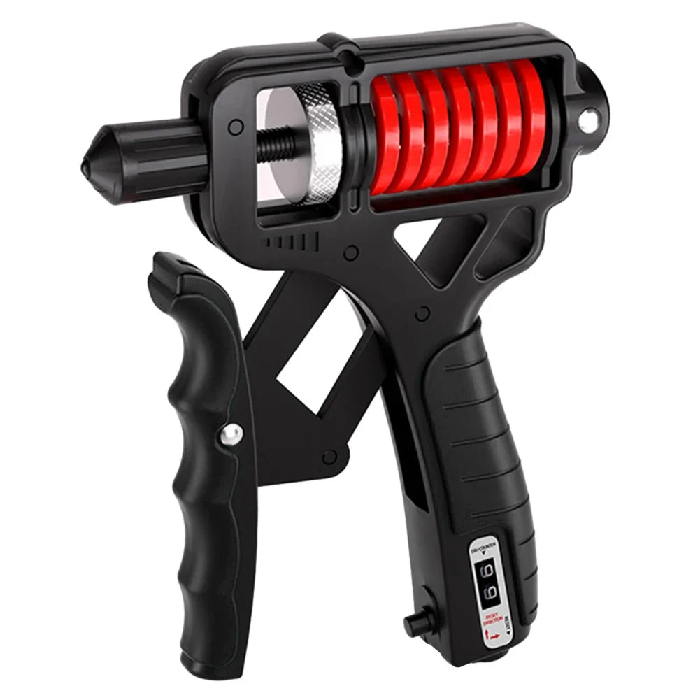 FanzyMarket adjustable hand grip strengthener with mechanical counter, red nonslip design for wrist, finger, and forearm training.