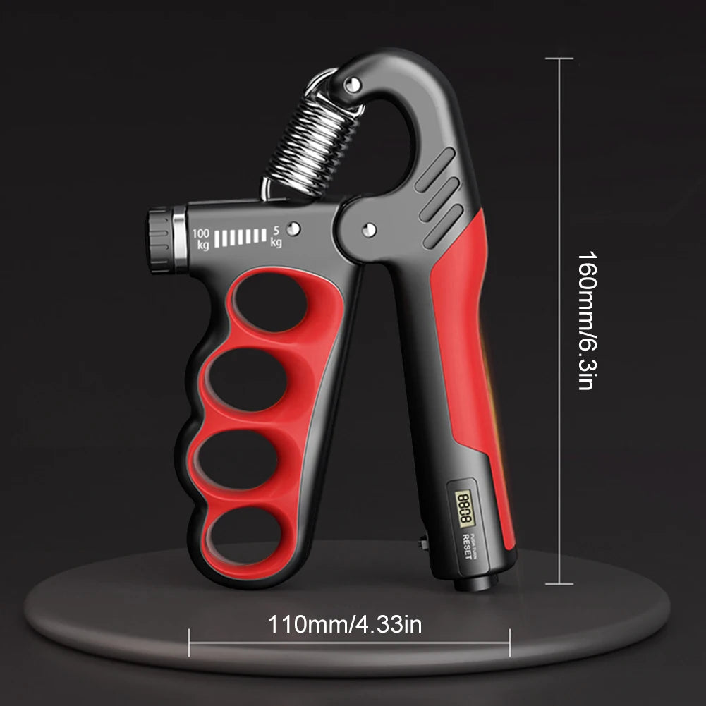 FanzyMarket adjustable grip strength trainer with electronic counter, wrist expander for muscle building and recovery exercise.
