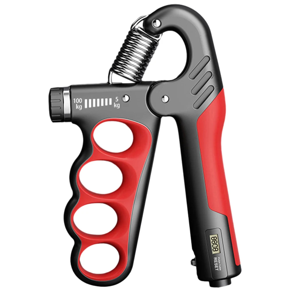FanzyMarket adjustable grip strength trainer with electronic counter, wrist expander for muscle building and recovery, 5-100kg capacity.