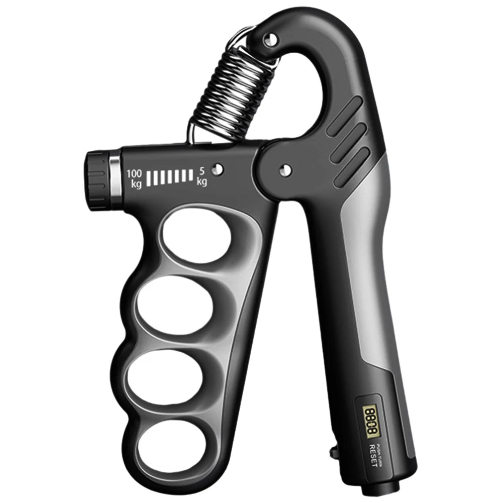 FanzyMarket adjustable grip strength trainer with electronic counter, wrist expander for muscle building and recovery, 5-100kg capacity.