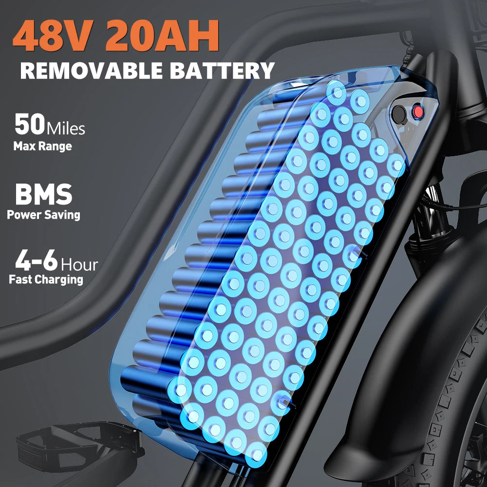 FanzyMarket 1500W electric mountain bike for adults with 20-inch frame, 48V battery, removable pack, and sporty design.