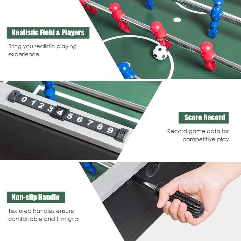 FanzyMarket 48-inch wooden foosball table with four-player setup, two soccer balls, and built-in scorekeepers for arcade-style fun.