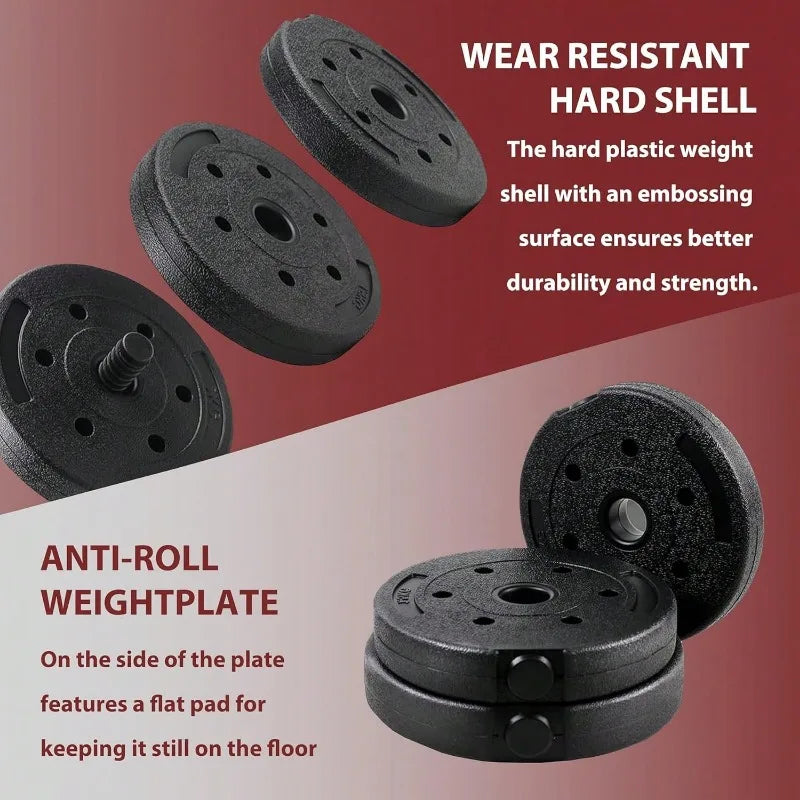 FanzyMarket adjustable dumbbell to barbell set with anti-slip grip for home gym, including push-up stands, 5-44 lb weight range.