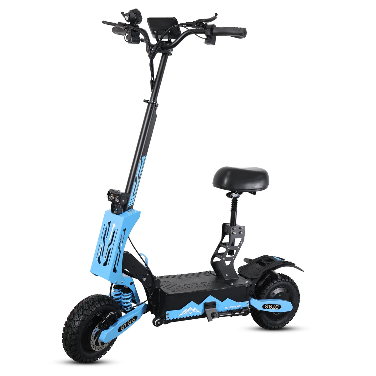 FanzyMarket dual motor 5600W adult electric scooter with foldable design, seat, 11-inch off-road tires, and bright yellow finish.