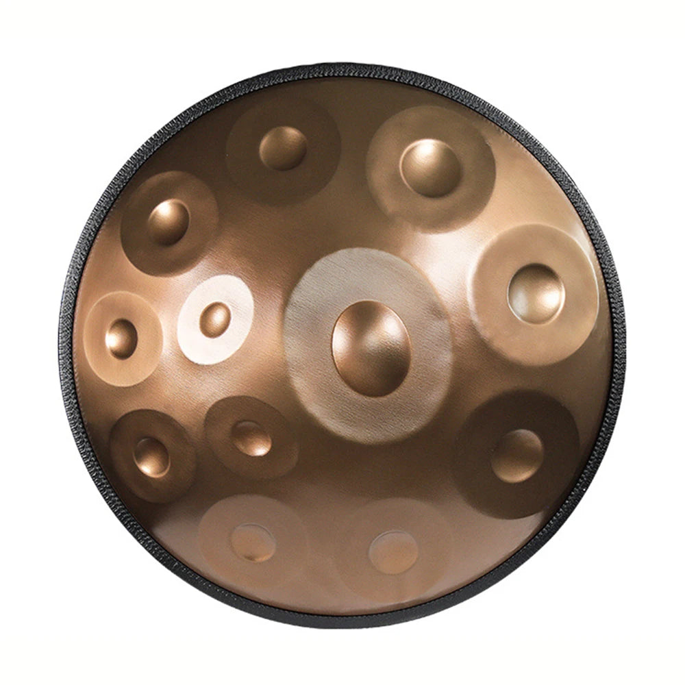 FanzyMarket D Minor Kurd Handpan Drum, 22-inch steel hand drum with 9/10/12 notes, mallets, and woven rattan edge for musical performance