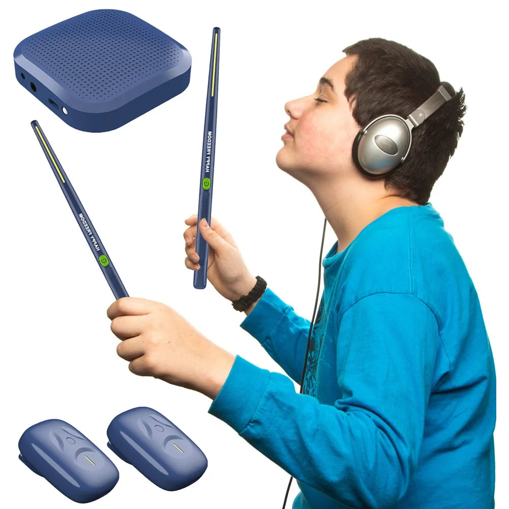 FanzyMarket portable electronic air drumsticks set with pedals, a 2-piece silent virtual drum kit for beginners, kids, and adults.