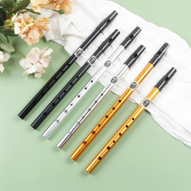 FanzyMarket C/D key Tin Penny Whistle, 6-hole Irish flute made of alloy and ABS, with music book and pouch included.