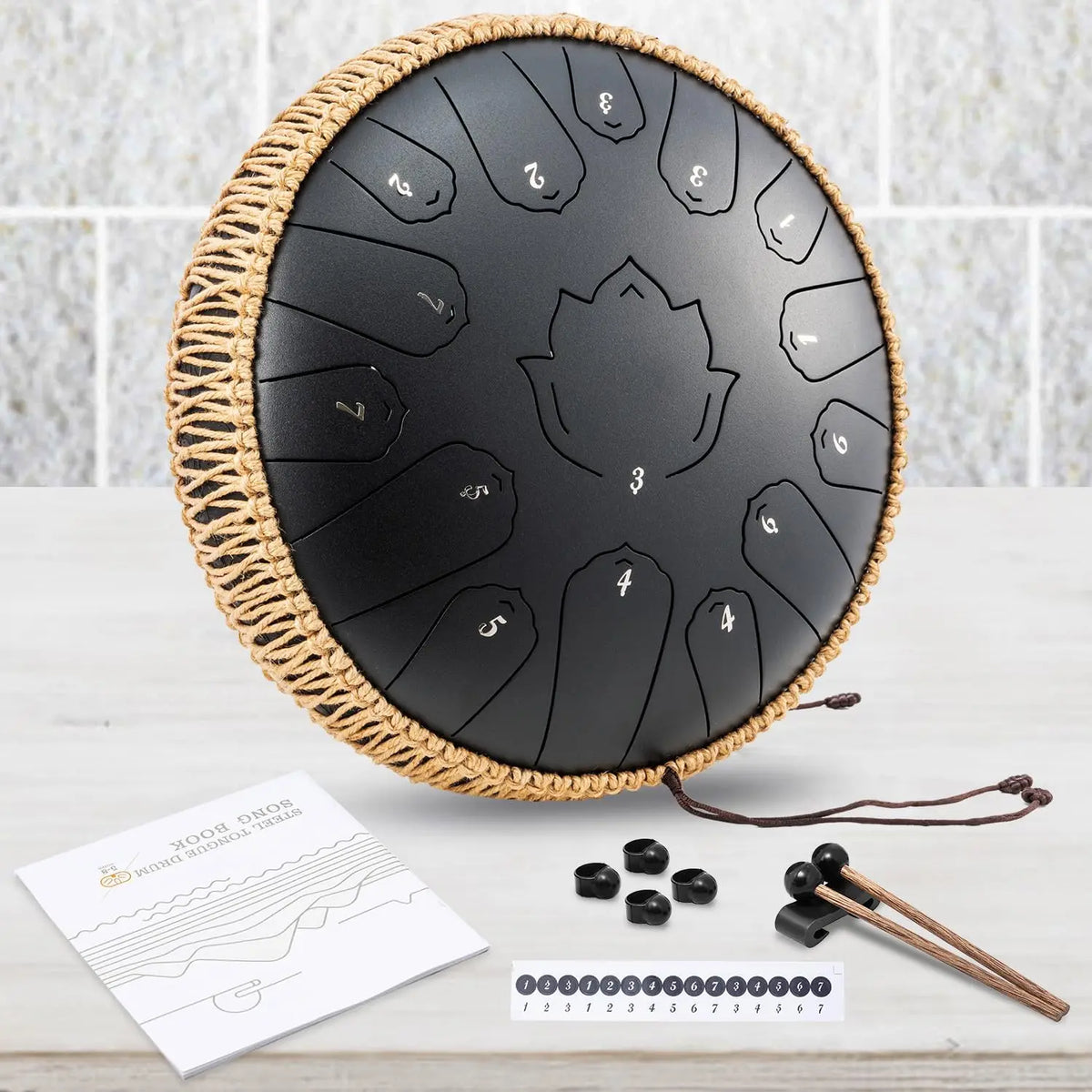 FanzyMarket 13-inch steel tongue drum with 15 notes, handpan style, green finish, with mallets and carry bag, musical percussion instrument