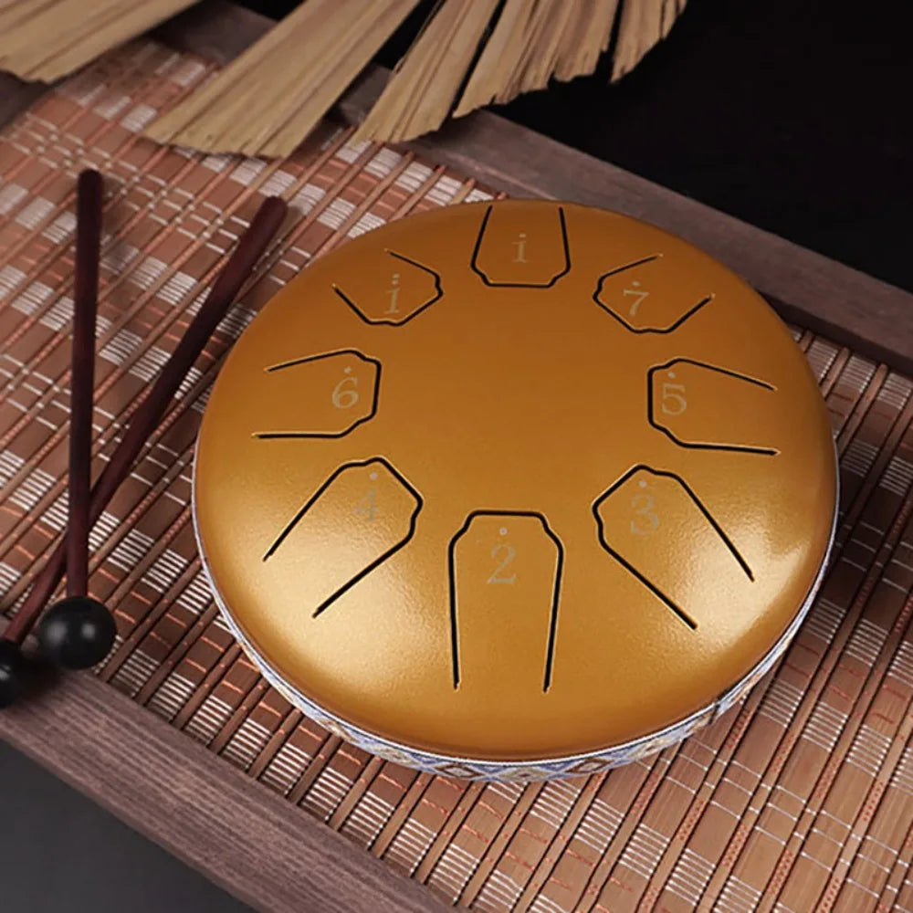 FanzyMarket 6-inch steel tongue drum with 8 tones, a portable hand pan for meditation, yoga, kids, and musical percussion.