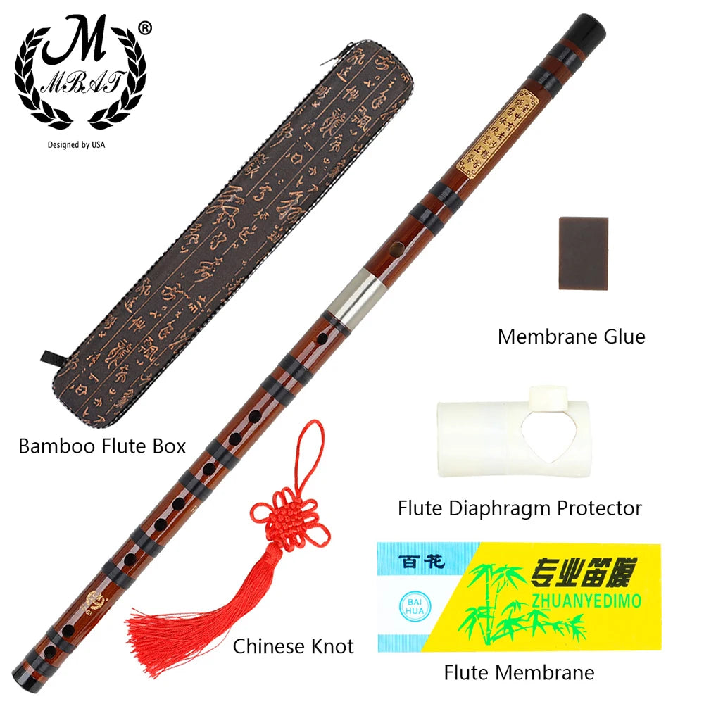 FanzyMarket handmade bamboo Dizi flute with brass joint, keys C to G, 2-piece transverse design, case and membrane included.
