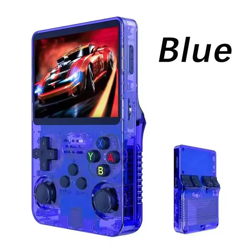 FanzyMarket open-source retro handheld game console with 3.5-inch IPS screen, black design, 64GB Linux storage, portable pocket device.