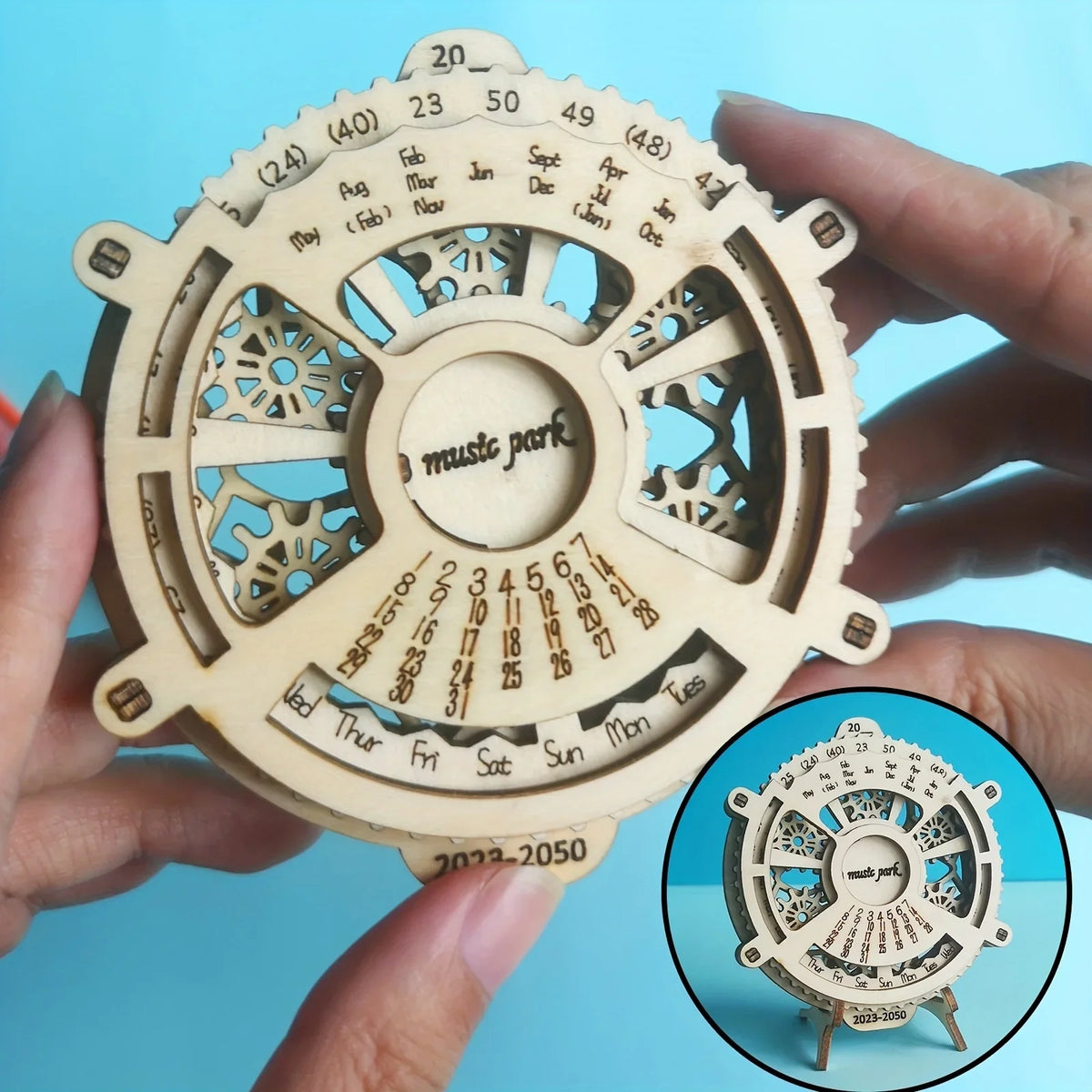 3D wooden perpetual calendar DIY puzzle kit by Kidzy Market featuring mechanical gears, ideal for teens and adults, learning wooden toy