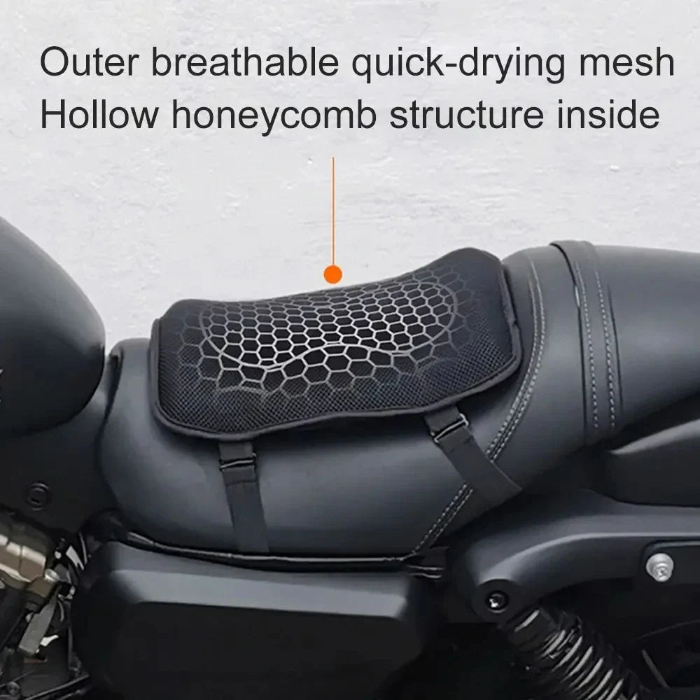Gel honeycomb motorcycle seat cushion with anti-slip base for added seat comfort
