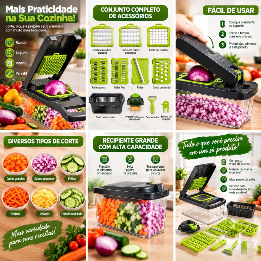 16-in-1 Vegetable Slicer and Cutter with Collector - Multifunctional Mandoline & Grater