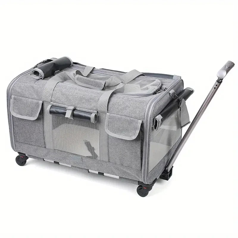 Extra Large Foldable Pet Trolley Carrier - Detachable Dog & Cat Travel Bag, 44 x 60 x 39 cm (17.3 x 23.6 x 15.4 in)